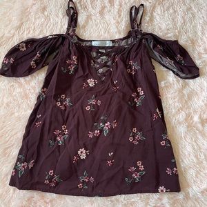 Floral blouse, burgundy